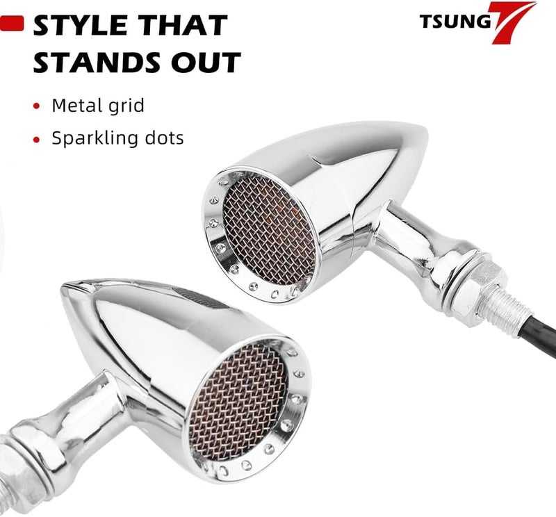 TSUNG 2PCS Motorcycle Bullet LED Front Turn Signal White Amber Light SMD Blinker Indicator for Cruiser Chopper Bobber Cafe Racer Street Bike (SMD-Chrome-White&Amber) - Image 5
